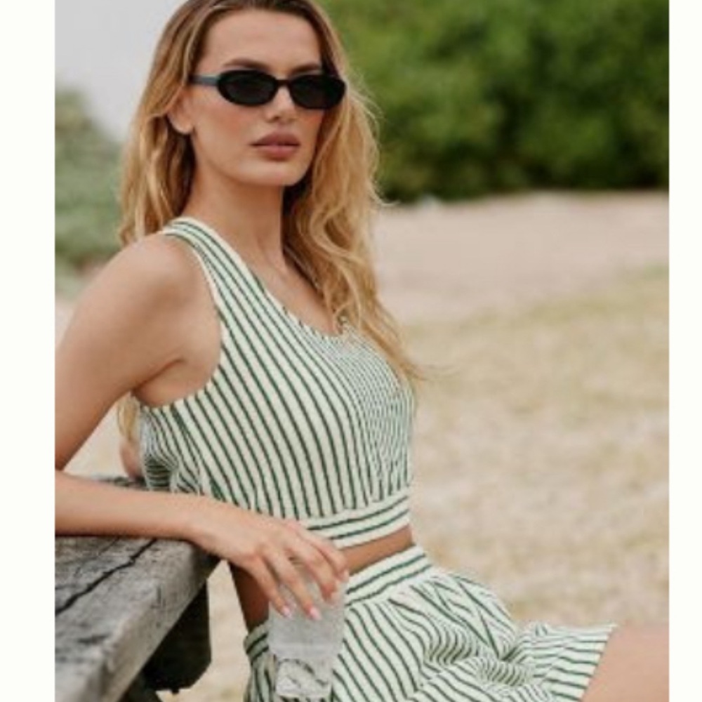 Anthropologie Sunday in Brooklyn Green and White Striped Scoop-Neck Terry Tank